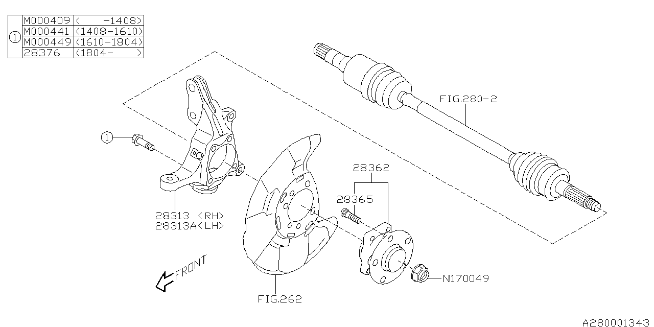 Subaru 28376SJ000 Hub & HSG Bolt M12