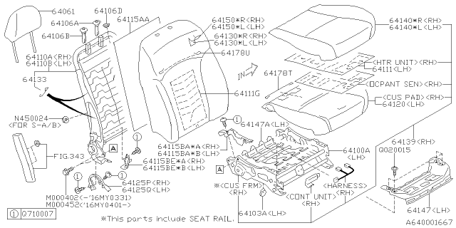2016 Subaru Crosstrek Cushion Assembly OCUPANT Front Diagram for 64139FJ600VH