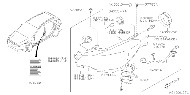 2014 Subaru XV Crosstrek Driver Side Headlamp Assembly Diagram for 84001FJ150