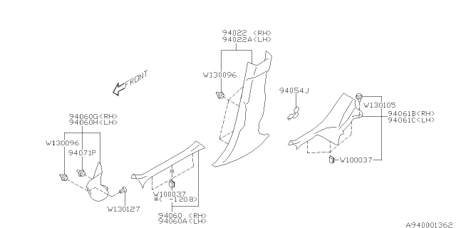 2012 Subaru Impreza Inner Trim Diagram 1