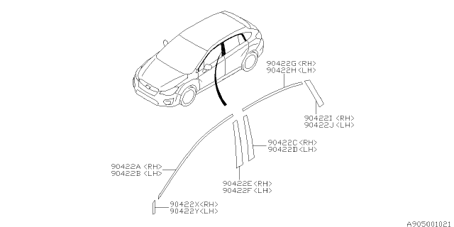 2016 Subaru Impreza Tape Door SASH Rear Front RH Diagram for 90422FJ061