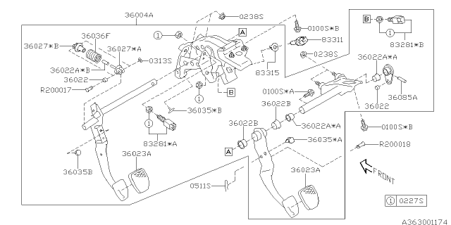 2012 Subaru Impreza Pedal Assembly LH Mt 4NS Diagram for 36004FJ020