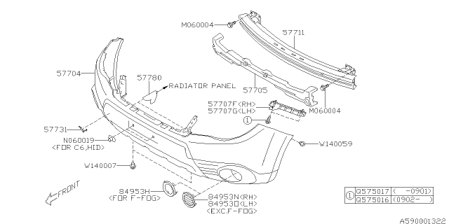 2013 Subaru Forester Back Beam Complete Front Diagram for 57711SC0109P
