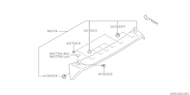 2011 Subaru Forester Roof Spoiler Assembly Diagram for 96031SC010U4