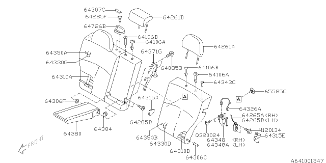 2011 Subaru Forester Rear Center Arm Rest Assembly Diagram for 64380SC080AP