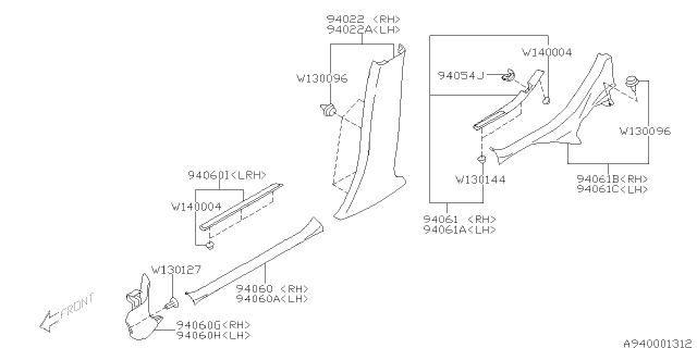 2011 Subaru Forester Trim Panel Assembly B Pillar LLH Diagram for 94022SC011JC