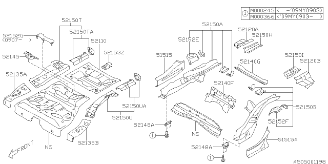 2012 Subaru Forester Frame Complete Rear Floor Rear RH Diagram for 52150FG1409P