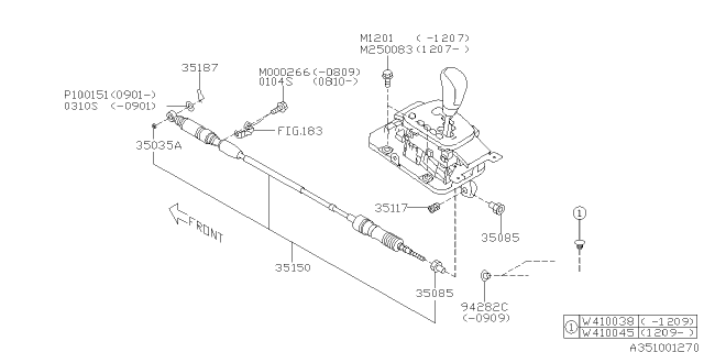 2009 Subaru Forester Select Lever Cable Assembly Diagram for 35150AG011