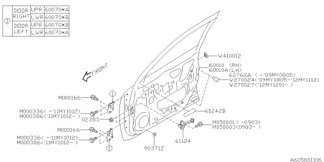 2009 Subaru Forester PB000882 Hinge Assembly Front Diagram for 61220FA010
