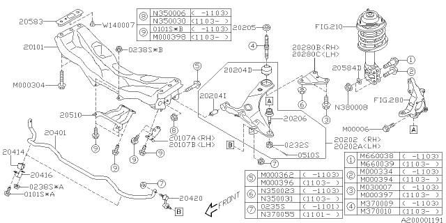 2011 Subaru Forester Arm Assembly Front LH Diagram for 20202SC012