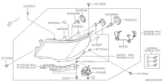2012 Subaru Forester Passenger Side Headlamp Assembly Diagram for 84001SC061