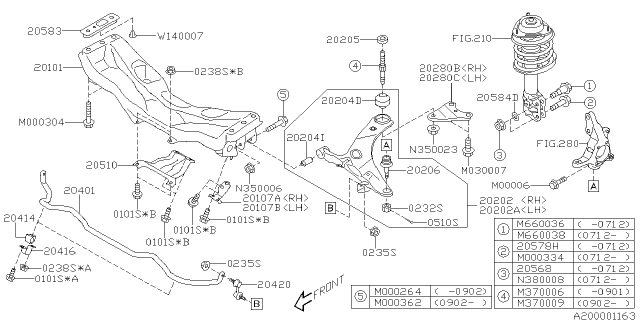 2009 Subaru Forester Lower Arm Assembly Front LH Diagram for 20202SC010