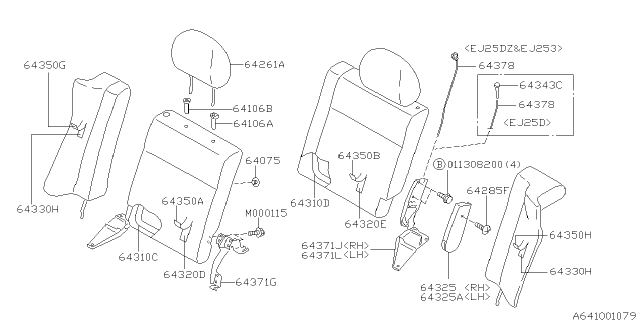 1998 Subaru Forester Hinge Assembly RECLINING Diagram for 64371FC002