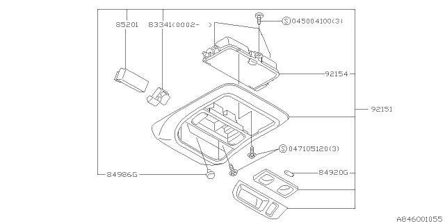 2002 Subaru Forester Over Head Console Assembly Diagram for 84621FC051GB