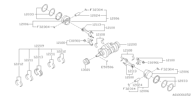 1999 Subaru Forester Piston Set Diagram for 12006AB510