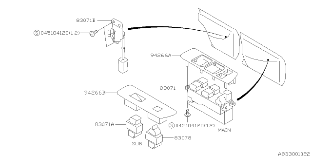 1999 Subaru Forester Panel Power Window Switch RH Diagram for 83082FC030