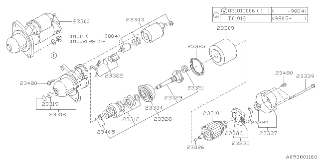 1998 Subaru Forester Starter Cover Diagram for 23337AA070