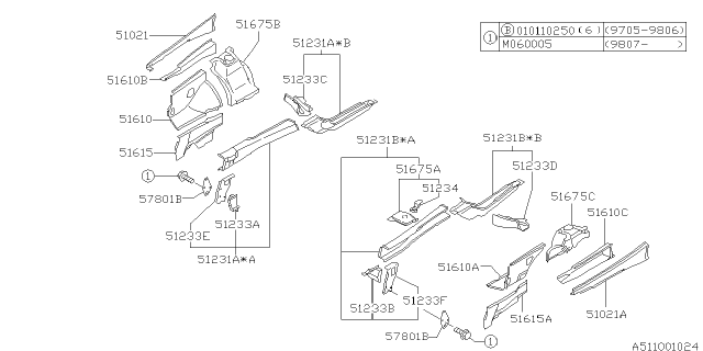 2001 Subaru Forester Frame Side Complete Front RH Diagram for 51620FC301
