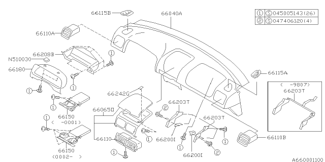 2000 Subaru Forester Panel Center Diagram for 66062FC520OE