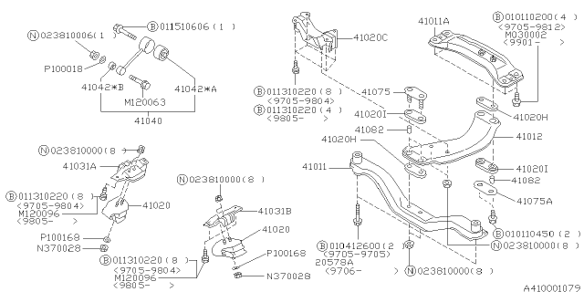 1998 Subaru Forester Front Cross Member Complete Diagram for 41021FC010