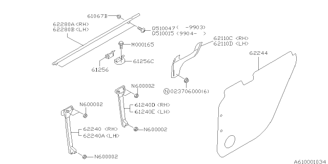 1999 Subaru Forester SASH Assembly Rear Door LH Diagram for 63300FC010
