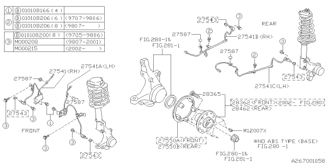 2001 Subaru Forester Sensor Assembly Abs Front LH Diagram for 27540AC100