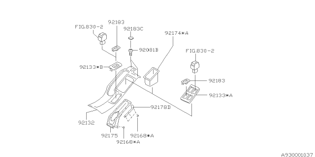 2002 Subaru Forester Switch Case Console Box Diagram for 92082FC000GA