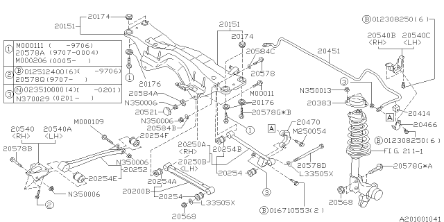 1998 Subaru Forester Lateral Link Assembly Front Diagram for 20250AC100