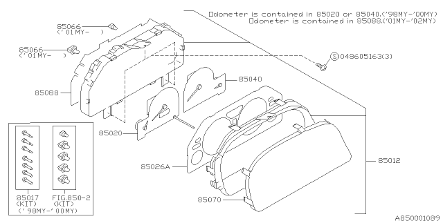2002 Subaru Forester Speedometer Assembly Diagram for 85020FC410