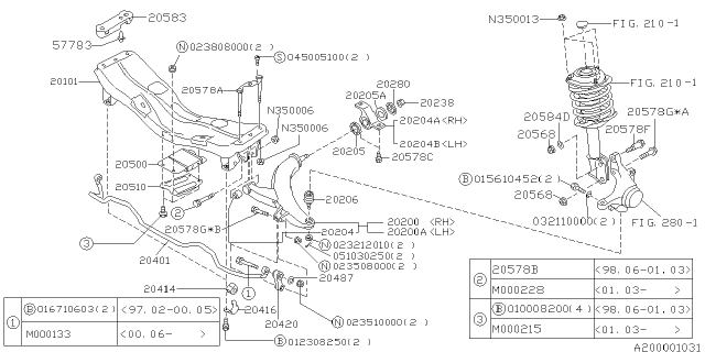 2002 Subaru Forester STABILIZER Washer Diagram for 20403AA000