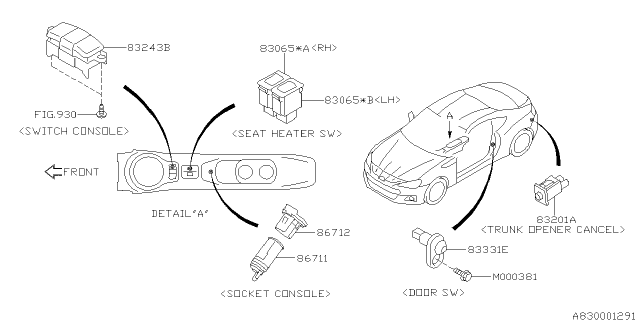 2017 Subaru BRZ Seat Heater Switch RH Diagram for 83075FA001