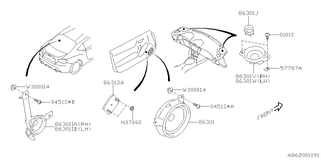 2019 Subaru BRZ Audio Parts - Speaker Diagram