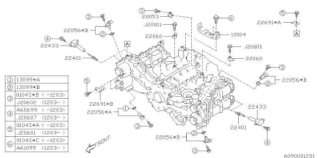 2013 Subaru BRZ Knock Sensor Assembly Diagram for 22060AA160