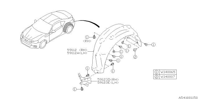 2018 Subaru BRZ Mud Guard Rear RH Diagram for 59122CA002
