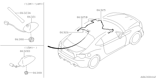 2020 Subaru BRZ Audio Parts - Antenna Diagram