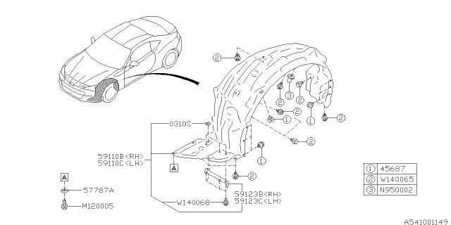 2020 Subaru BRZ Mud Guard Assembly Front LH Diagram for 59110CA011