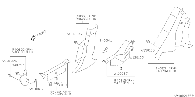 2014 Subaru Impreza Inner Trim Diagram 1