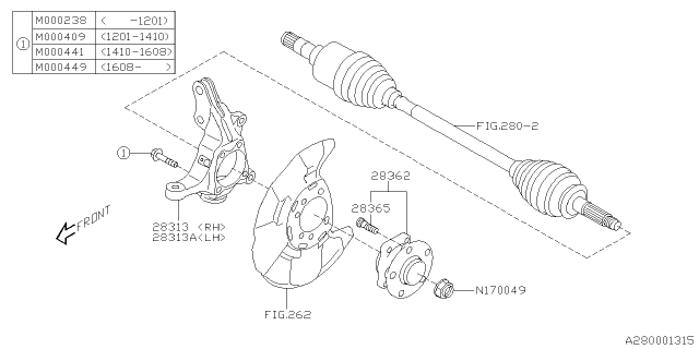 2015 Subaru Impreza Front Spindle Knuckle, Left Diagram for 28313SC010