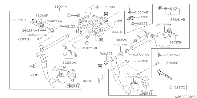 2016 Subaru Impreza Pedal Assembly Brake & Clutch Diagram for 36004FJ301