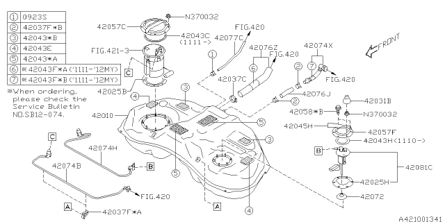 2012 Subaru Impreza Fuel Tank Complete Diagram for 42012FJ021