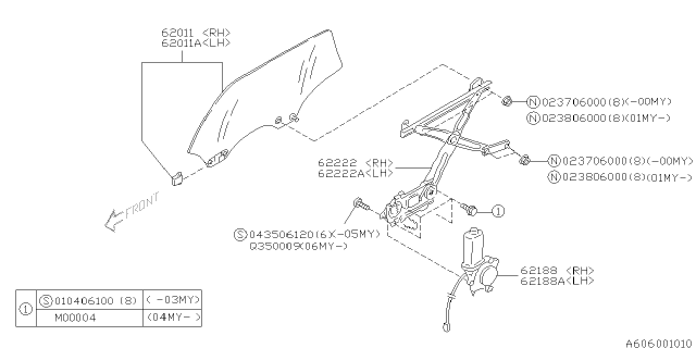 2005 Subaru Baja Door Parts - Glass & Regulator Diagram 2