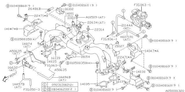 2001 Subaru Legacy Gasket Intake Manifold Diagram for 14035AA382