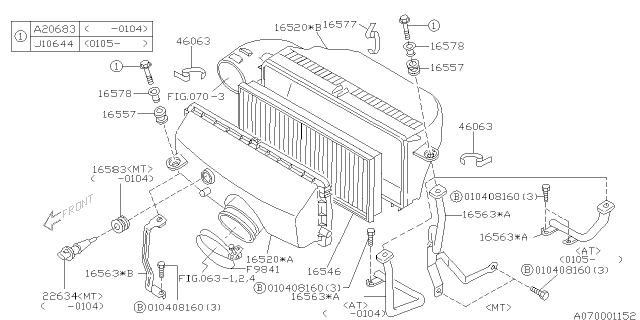 2004 Subaru Legacy Air Cleaner Stay Diagram for 16563AA07A
