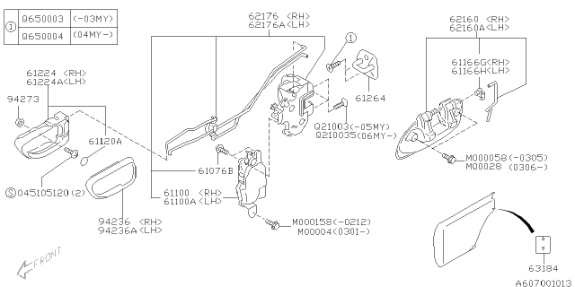 2004 Subaru Baja Rear Door Handle Assembly Outer Left Diagram for 61022AE11AHE
