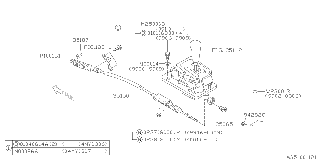 2000 Subaru Outback Select Lever Cable Assembly Diagram for 35150AE00A