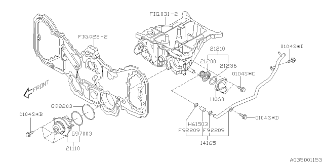 2004 Subaru Legacy Water Pump Assembly Diagram for 21110AA360