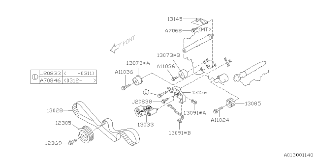 2001 Subaru Legacy Timing Belt Diagram for 13028AA21A