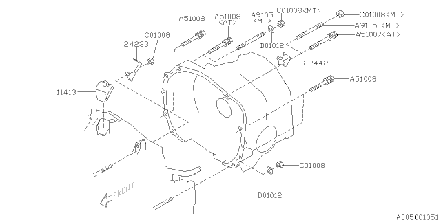 2001 Subaru Legacy Timing Hole Plug & Transmission Bolt Diagram 1