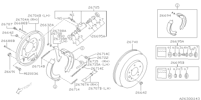 2000 Subaru Legacy Brake Shoe Repair Kit Rear Diagram for 26694AE000