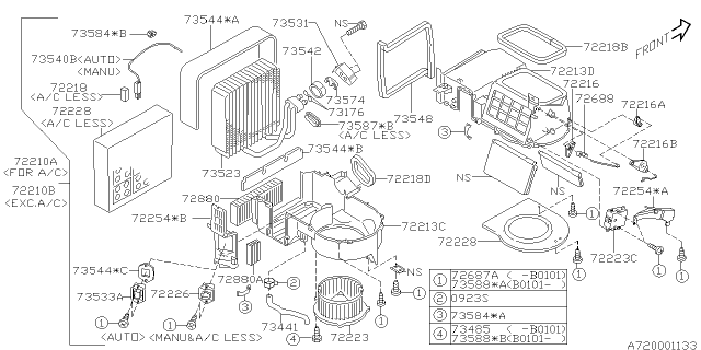 2002 Subaru Outback Resistor Assembly Heater Blower Diagram for 72226AE011